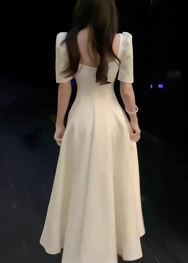 White Square Collar Cotton Long Dress Summer