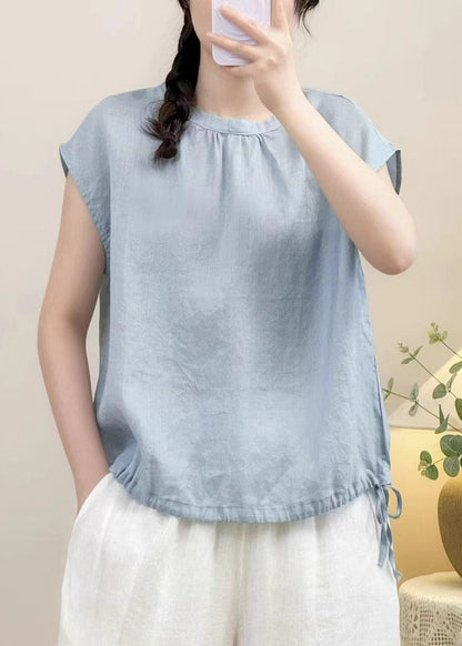 Cozy Pink O Neck Linen Shirt Summer