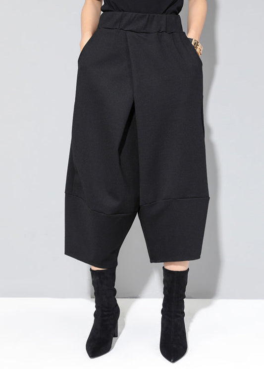 Black Pockets High Waist Crop Pants Spring