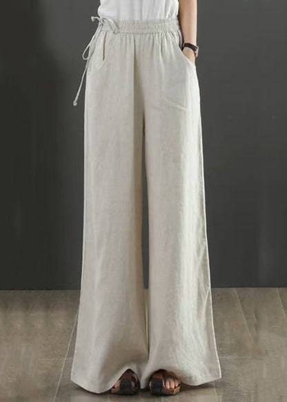 New Linen Pockets Elastic Waist Linen Wide Leg Pants Fall