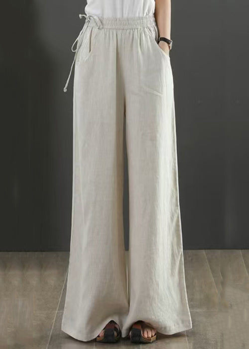 New Linen Pockets Elastic Waist Linen Wide Leg Pants Fall