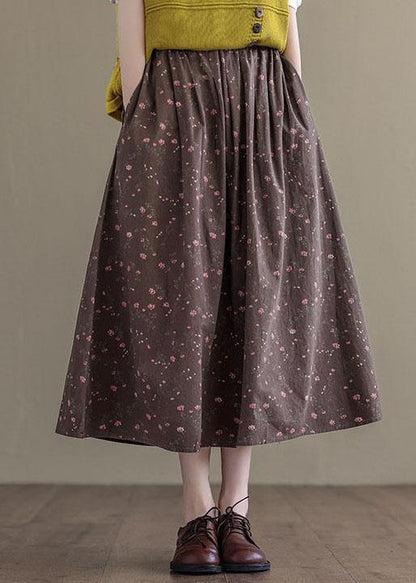 Chocolate Loose a Line Summer Pockets Linen Skirts