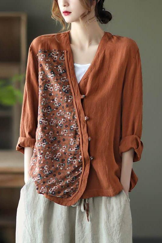 100% Linen Summer Spring Stitching Shirt