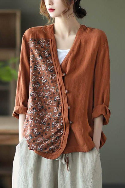 100% Linen Summer Spring Stitching Shirt