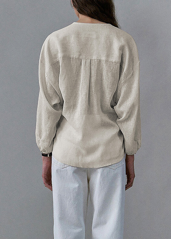 New Chinese Style V Neck Loose Linen Top Spring