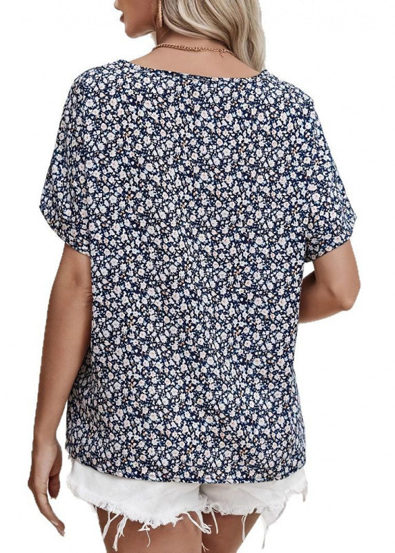 Pink V Neck Print T Shirts Summer