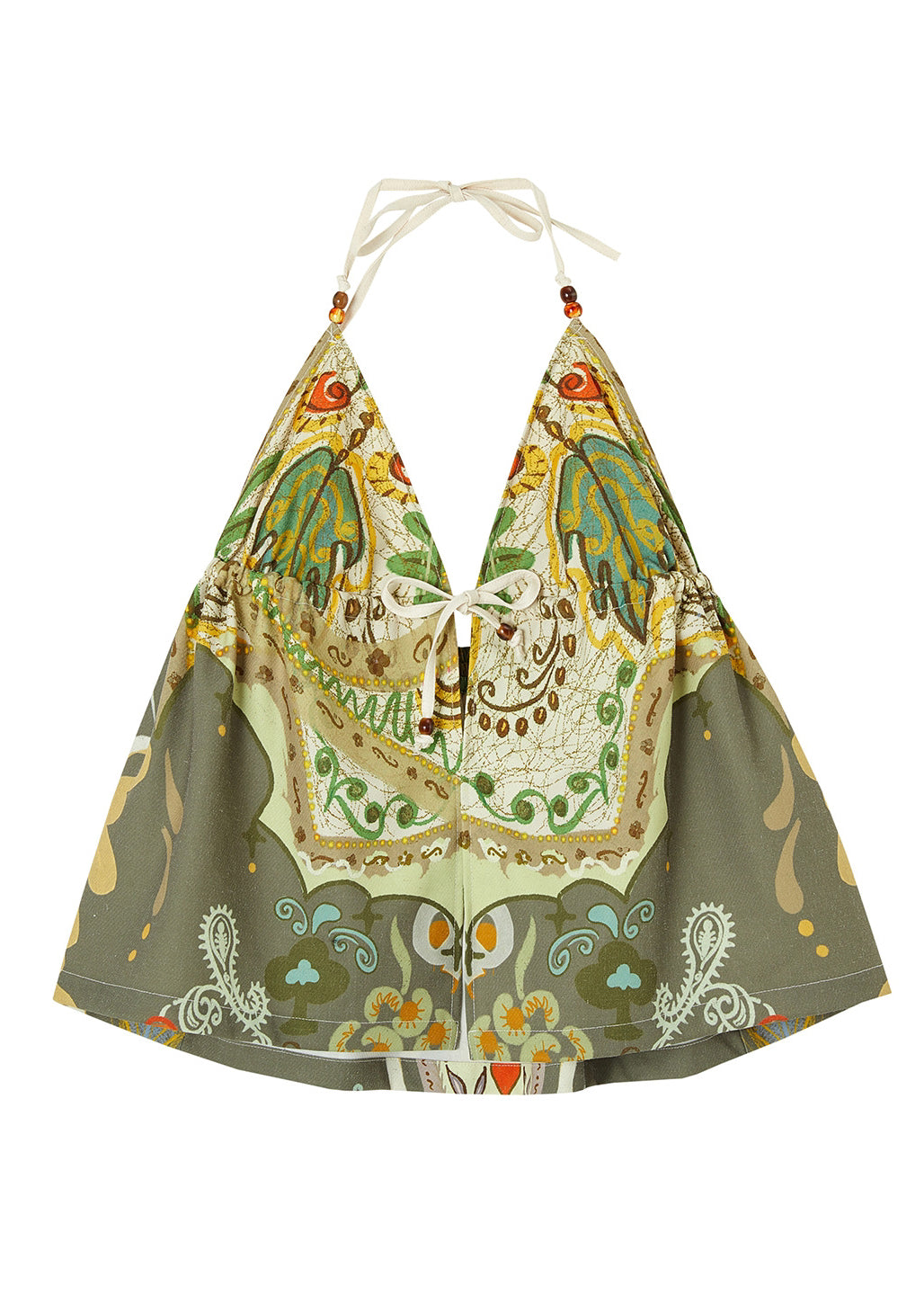 Green Oversized Print Cotton Halter Tops Summer