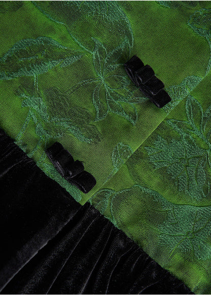 Dull Green Jacquard Patchwork Silk Velvet Vest Fall
