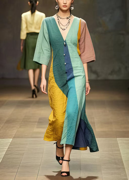 Multicolour Asymmetrical Design Cotton Long Dress Summer