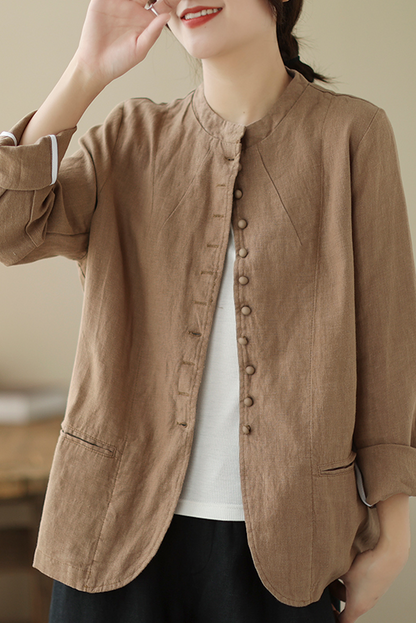 Fall Linen Retro Jacket Color Tops