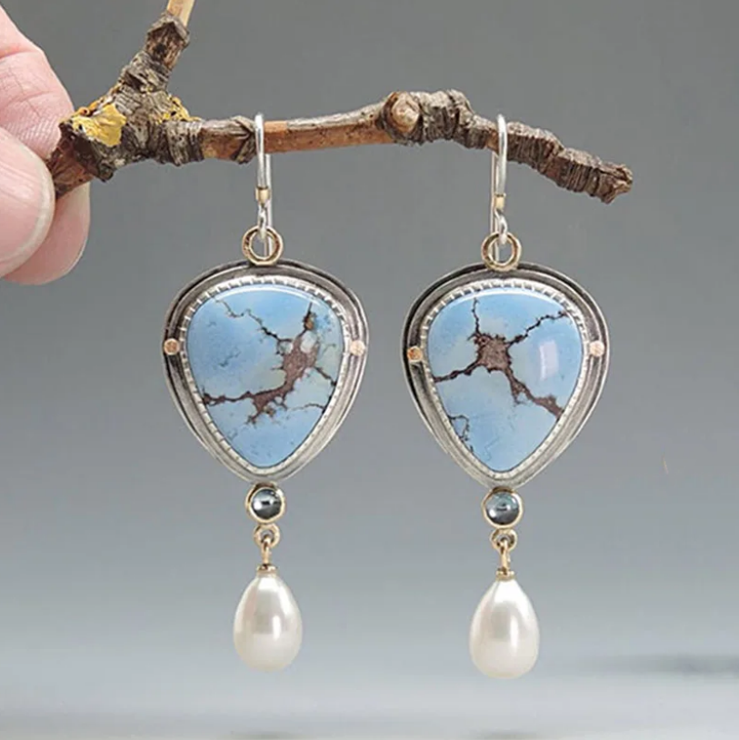 Blue & Pearl Stone Earrings