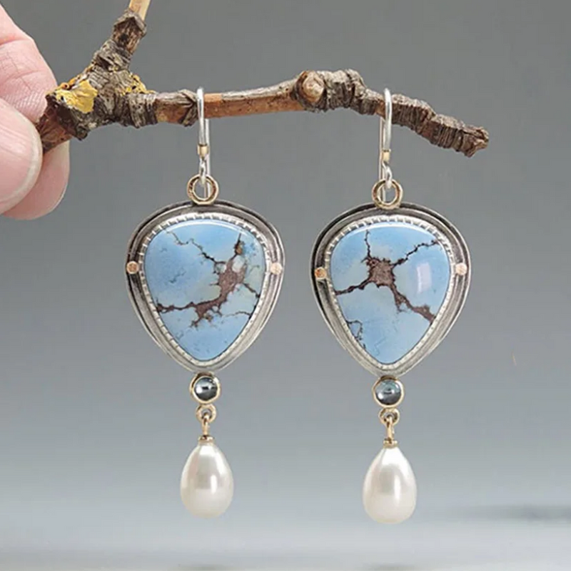 Blue & Pearl Stone Earrings