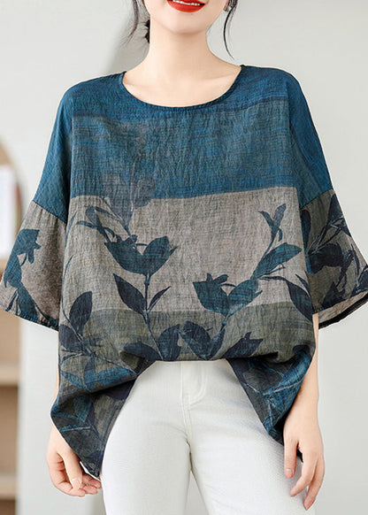 Handmade Colorblock O-neck Print Cozy Top Summer