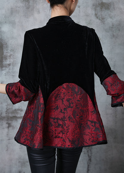 Black Chinese Button Patchwork Velvet Oriental Coats Fall