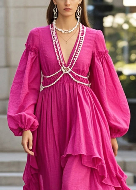 Diy Rose Ruffled Chain Linked Cotton Party Dress Fall