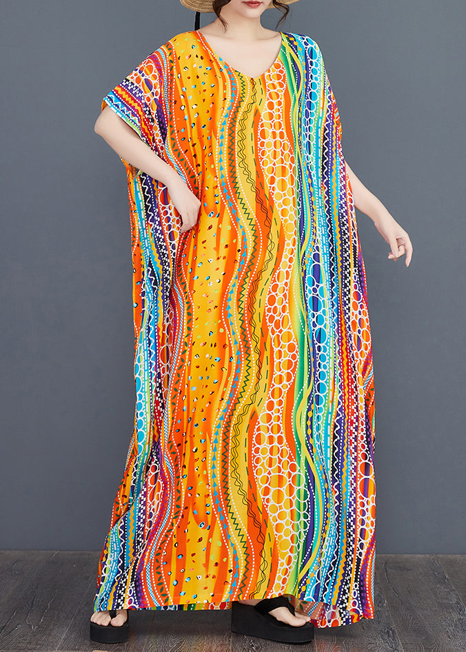 Rainbow Oversized Striped Long Dress Batwing Sleeve