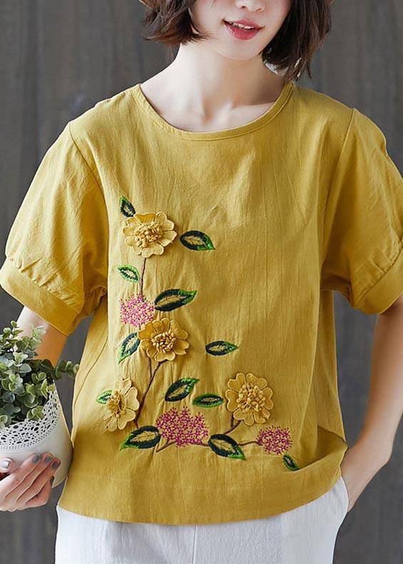 Yellow Half Sleeve Cotton Linen Summer Top