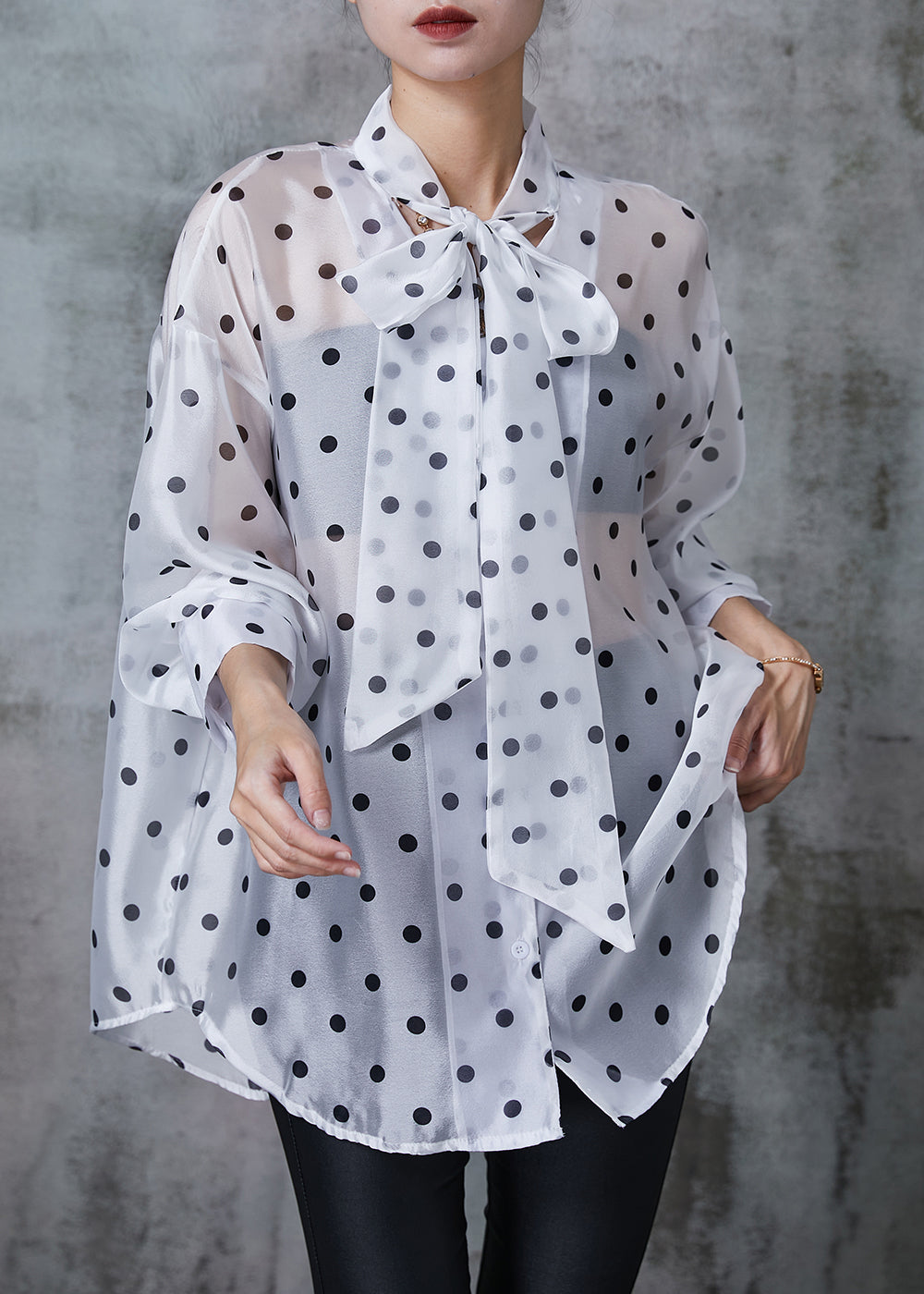 White Oversized Print Silk Shirt Summer