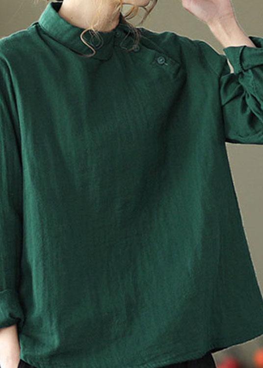 Greenpeter Pan Collar Button Fall Asymmetrical Design Top Long Sleeve