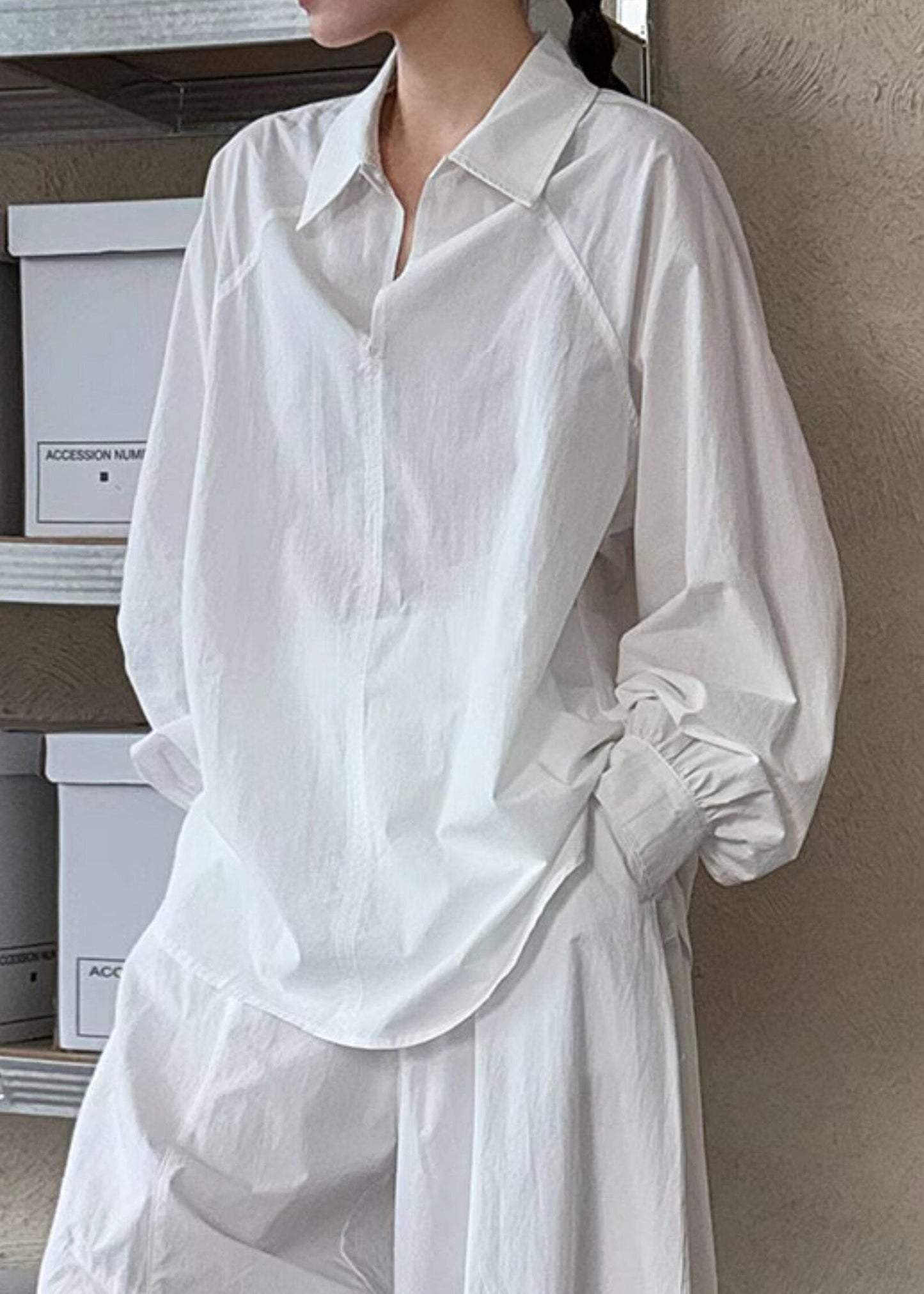 Fitted White Oversized Cotton Shirt Tops Spring