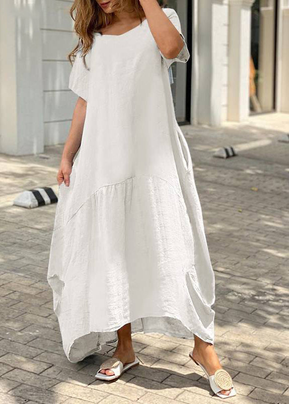 White O Neck Patchwork Cotton Long Dress Summer