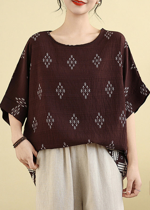 Dark Brown Print T Shirt Short Sleeve