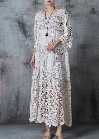 White Oversized Hollow Out Lace Long Dress Summer