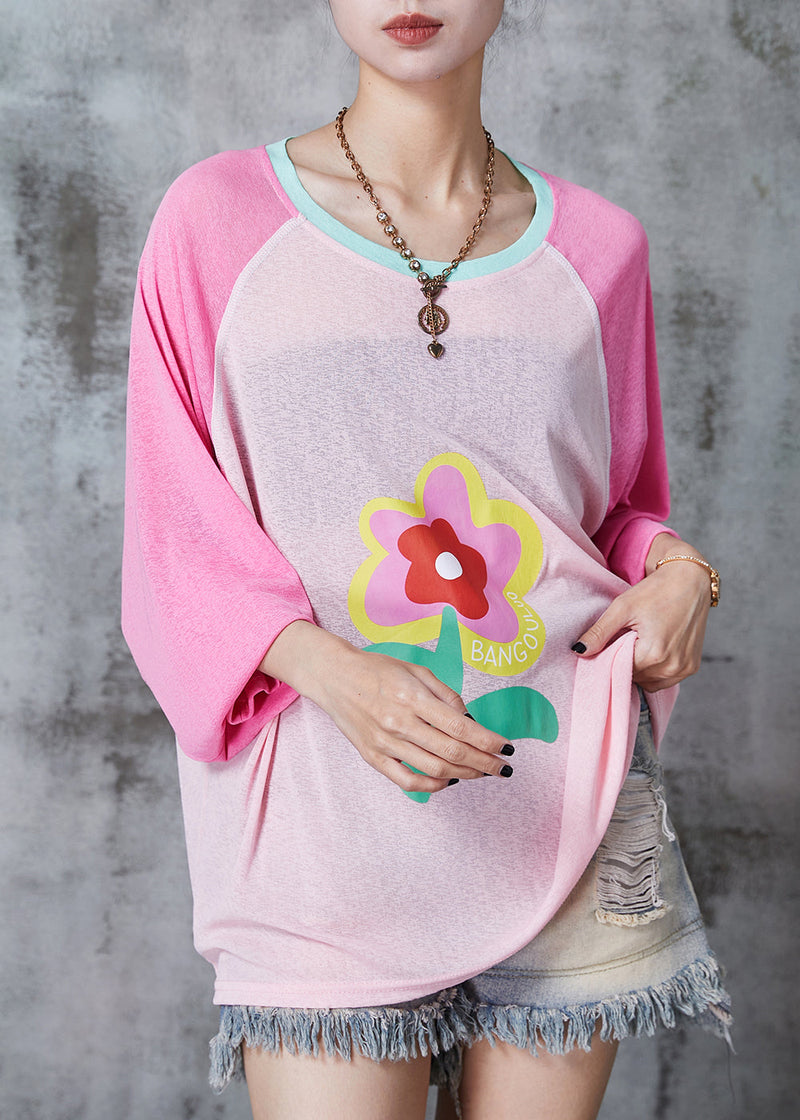 Pink Cotton Upf 50+ Shirt Tops Oversized Summer