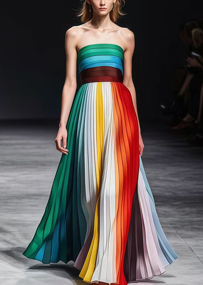 Rainbow Backless Wrinkled Chiffon Strapless Dresses Summer