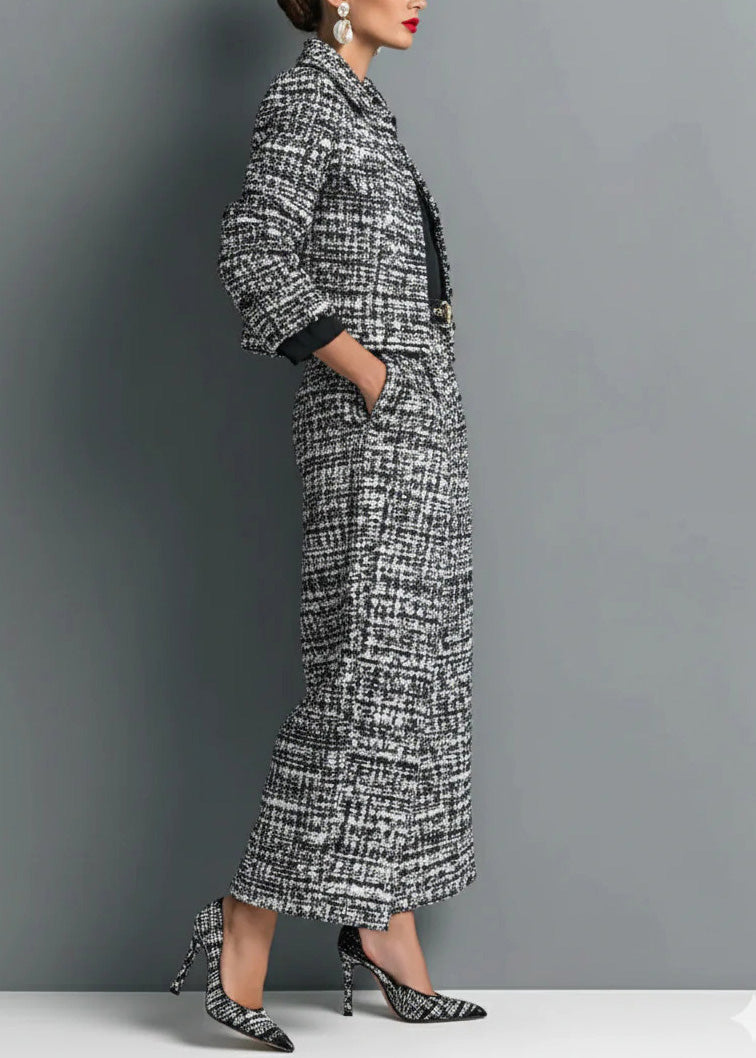 French Black Coat and Pants Cotton Two Pieces Set Fall