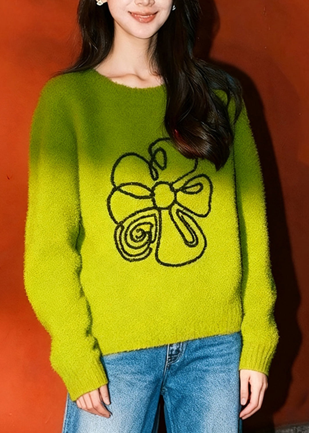 Fitted Grass Green Oversized Knit Sweaters Winter