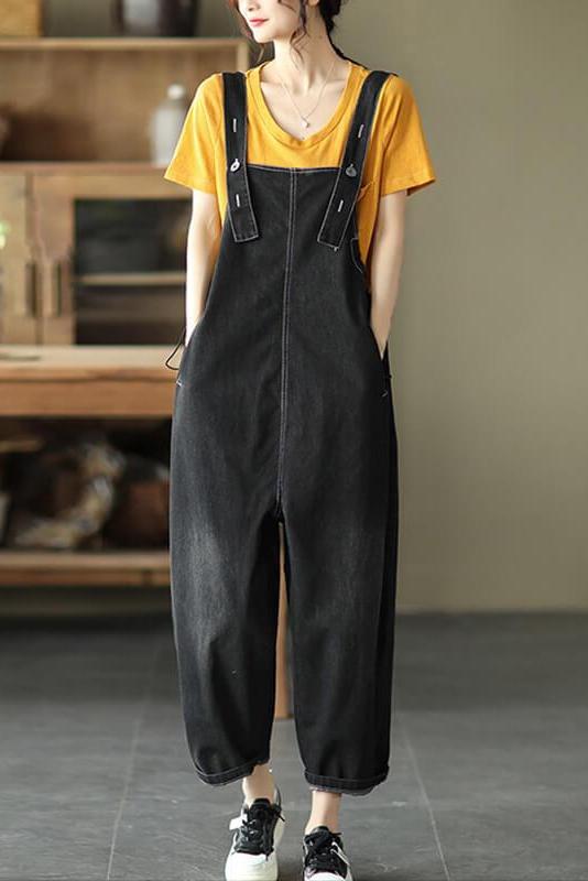 Denim Cotton Button Jumpsuits Dungarees