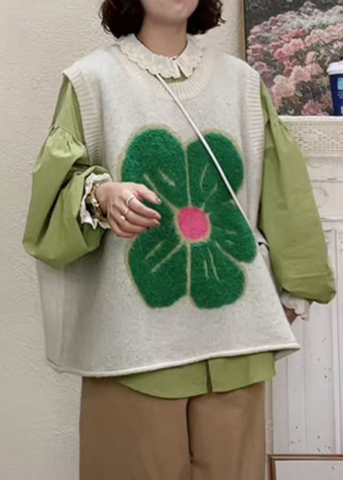 Green O Neck Patchwork Cozy Knit Waistcoat Sleeveless