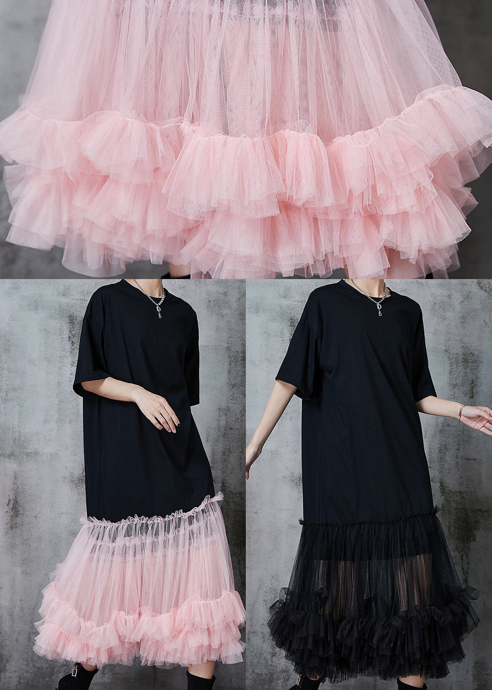 Black Oversized Patchwork Cotton Party Dress Summer