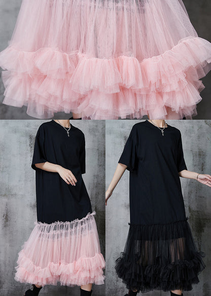Black Oversized Patchwork Cotton Party Dress Summer