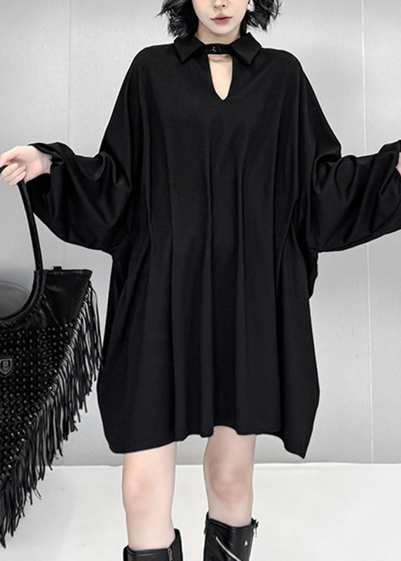 Black Hollow Out Mid Dress Lantern Sleeve