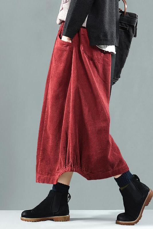 Limited Stock- Elastic Waist Calf Length Spring Corduroy Skirt