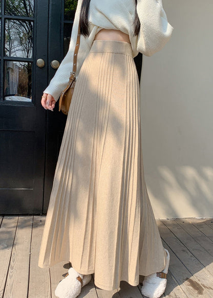 Stylish Beige Exra Large Hem Knit a Line Skirt Spring