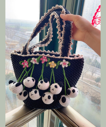 Black Handmade Knit Tote Handbag