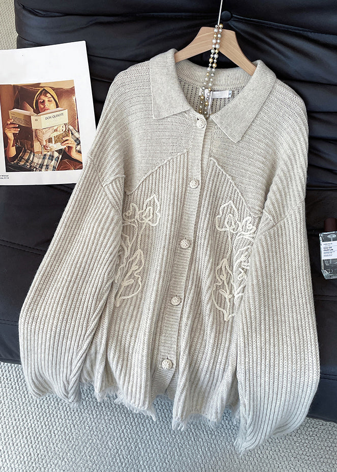 Apricot Peter Pan Collar Button Cozy Knit Coat Fall