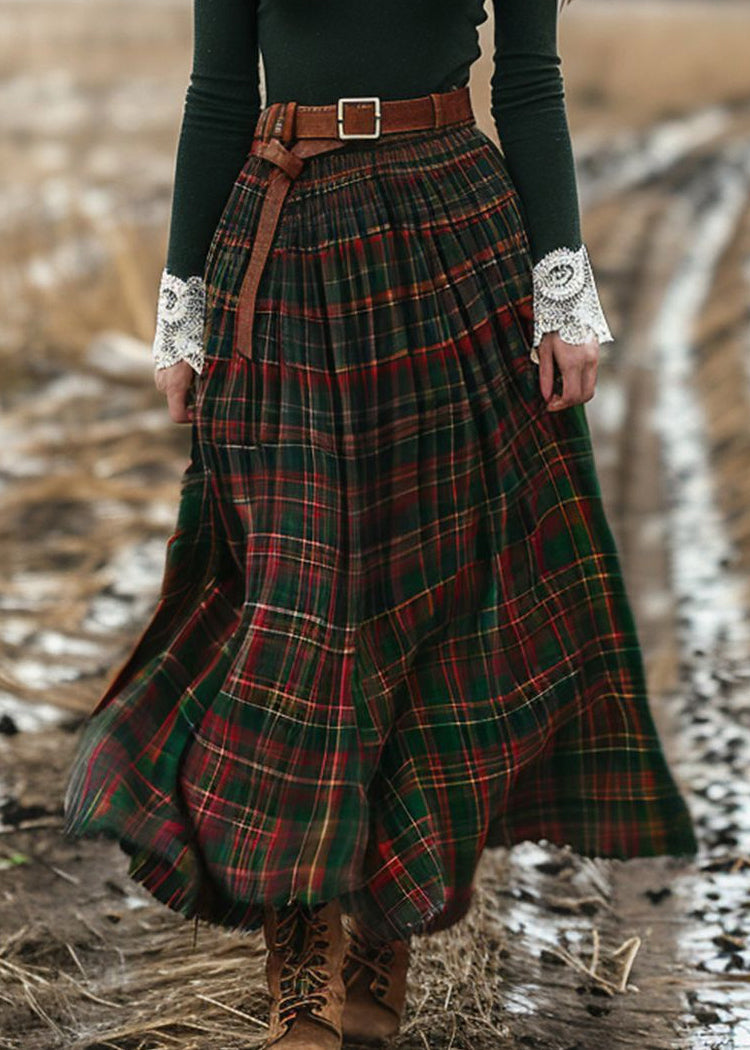 Countryside Style Plaid V-neck Patchwork Long Dress Spring
