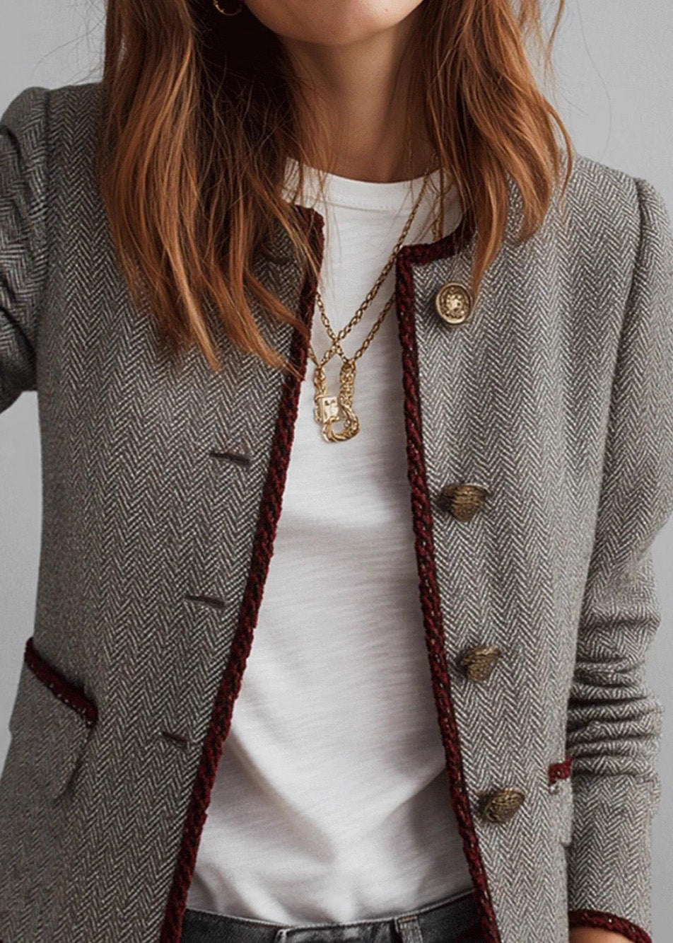 Grey O Neck Button Cotton Short Coat Fall