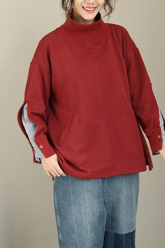 High Neck Cotton Fleece Tops
