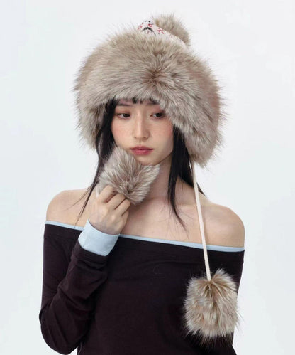 Jacquard Knitted Thick Warm Fleece Fur Boonie Hat