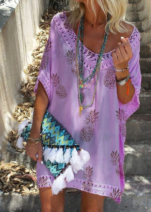 White V Neck Print Lace Patchwork Cotton Dresses Summer
