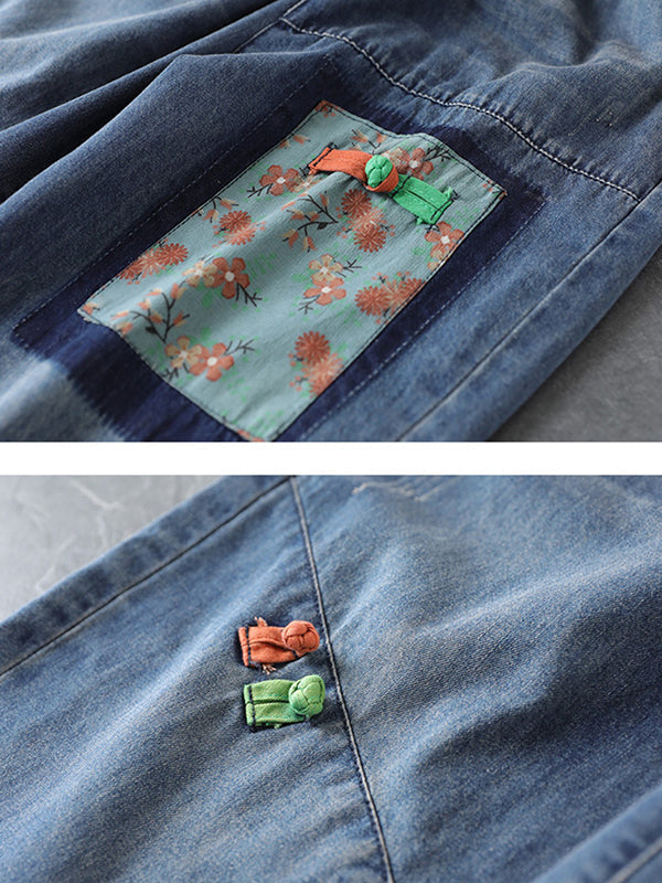 Artistic Retro Applique Denim Pants