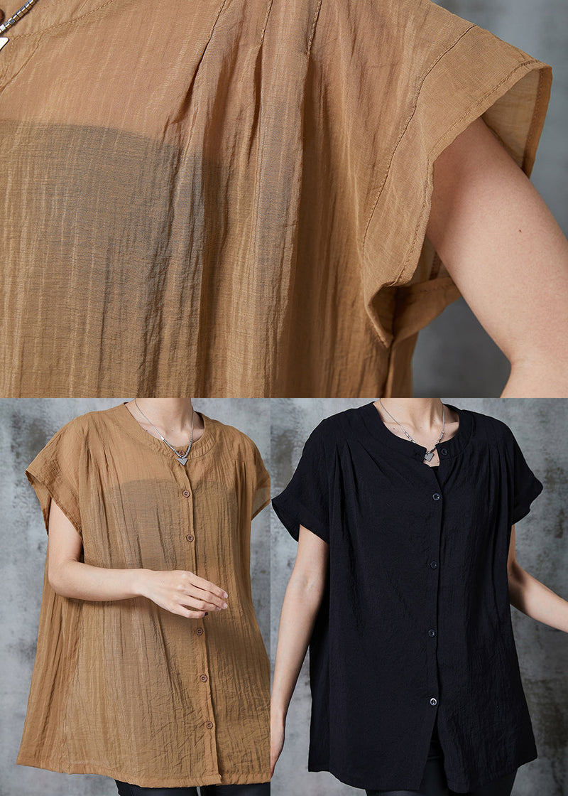 Boutique Khaki Oversized Button Down Cotton Top Summer