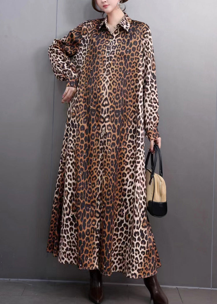 Blue Leopard Peter Pan Collar Maxi Shirts Dress Spring