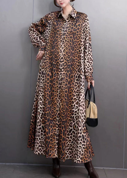 Blue Leopard Peter Pan Collar Maxi Shirts Dress Spring