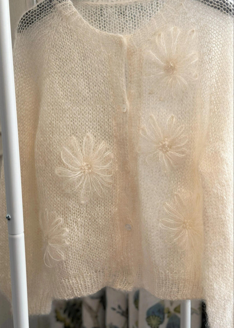 New Beige O Neck Mohair Knitted Cardigans Fall